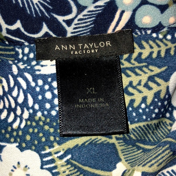 Ann Taylor Factory v-neck blue floral tie waist long sleeve dress pockets, XL - Picture 7 of 8